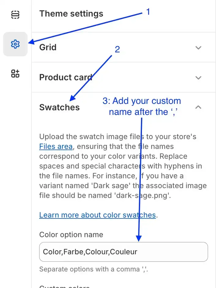 color swatches custom name