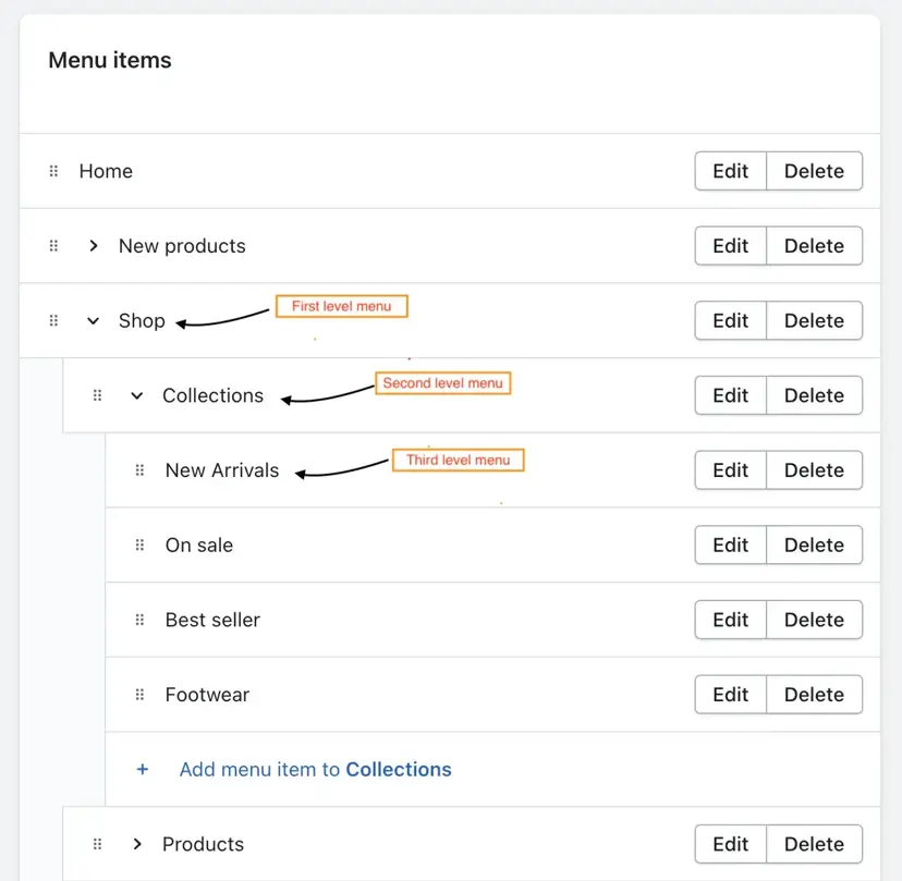 Stylescape mega menu nested levels in Shopify admin