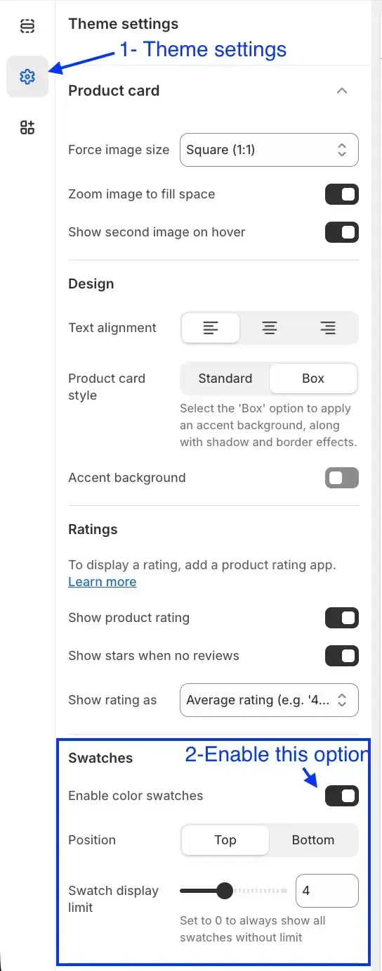 Enable color swatches on Shopify product card in Stylescape