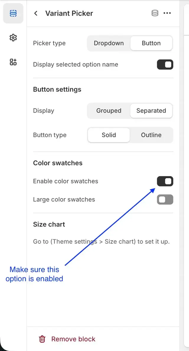 Shopify product page color swatches second step